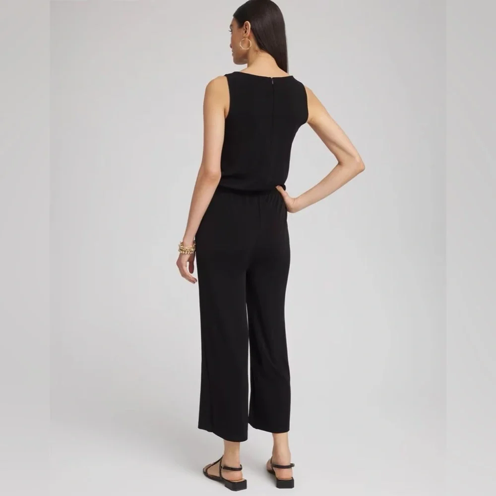 NWT Chicos Travelers Sleeveless Tie Waist Wide Leg Jumpsuit Size 3/XL Stretch - Picture 2 of 11